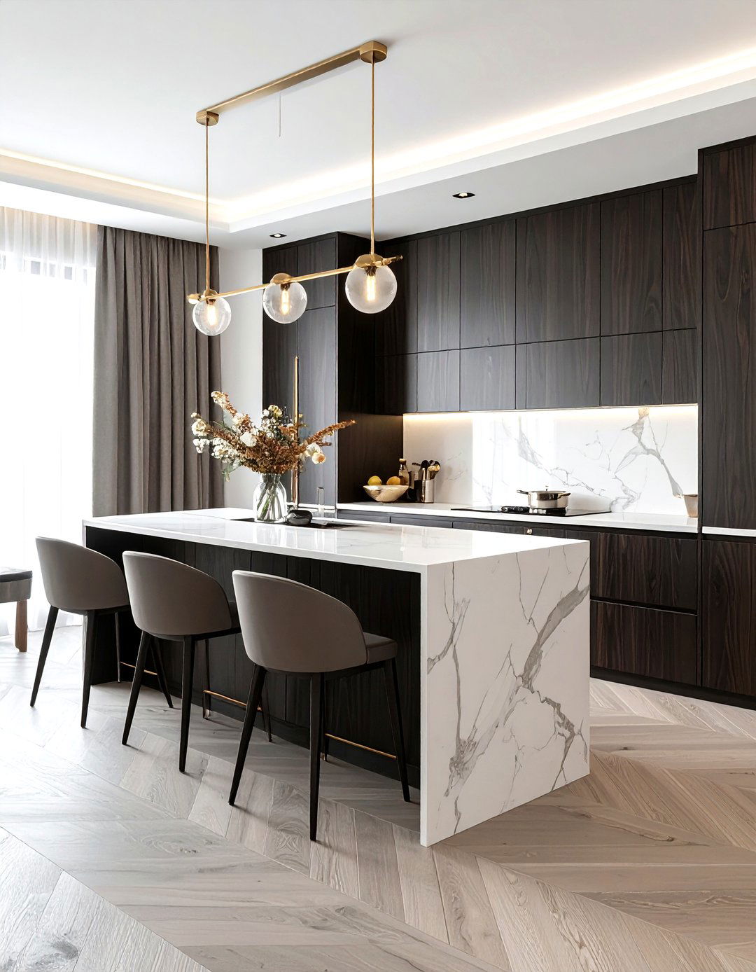 Dark wood dining cabinet - 30 dining room built-in buffet ideas