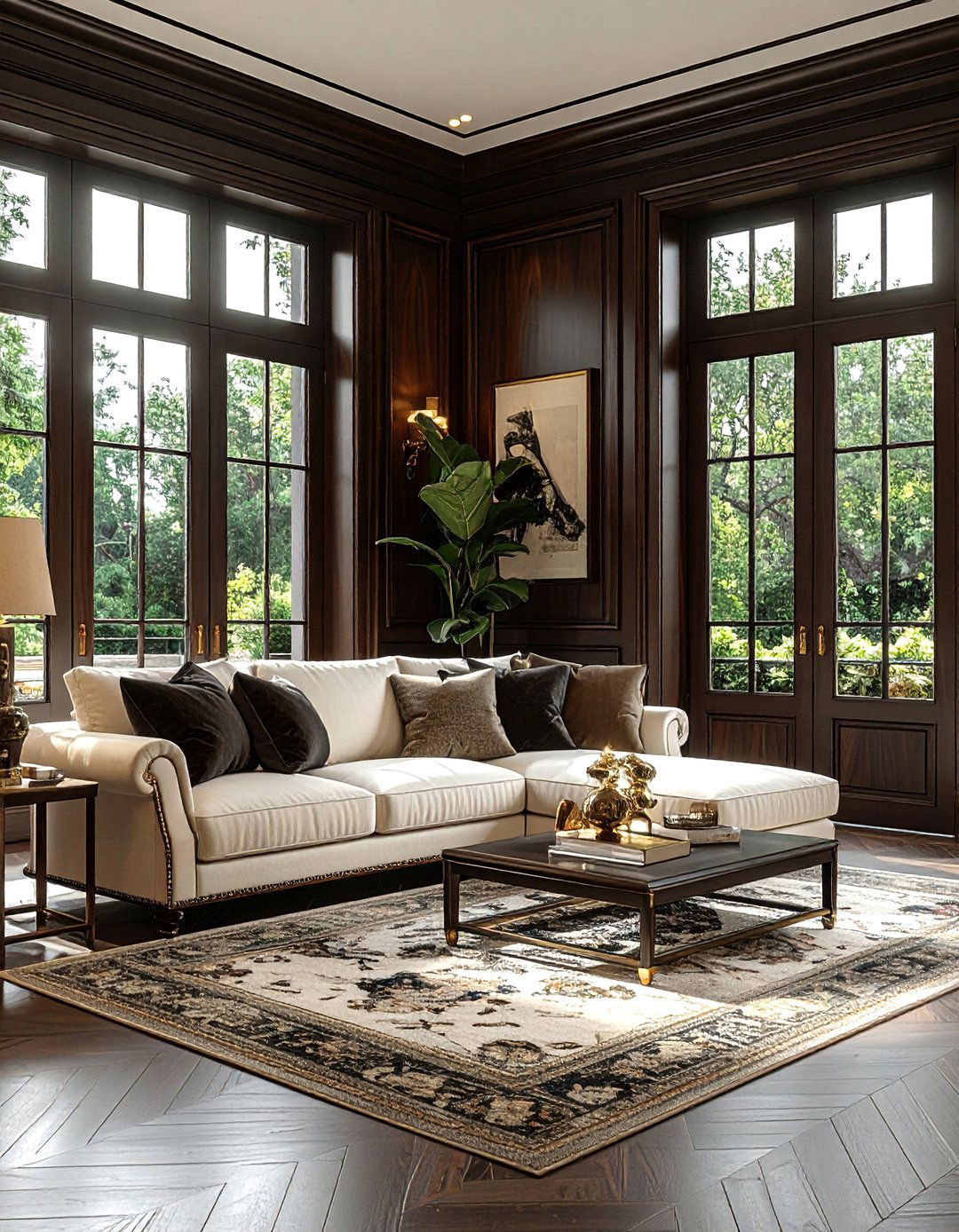 Dark wood doors - 30 living room with patio doors