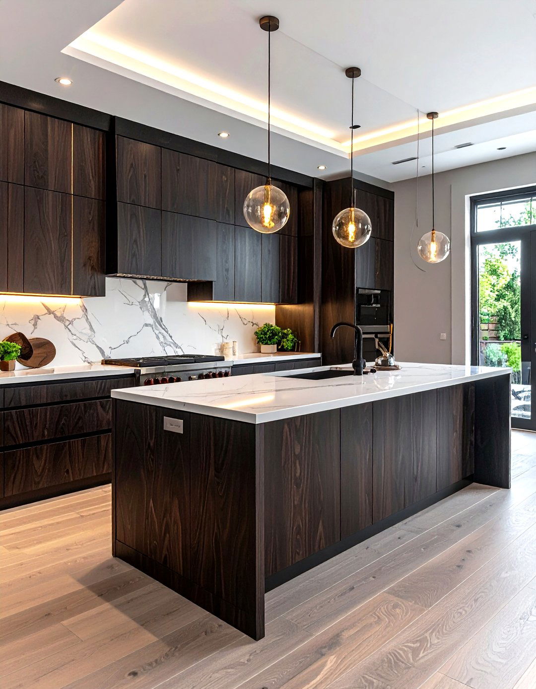 Dark wood flat panel cabinets - 30 flat panel kitchen cabinet ideas