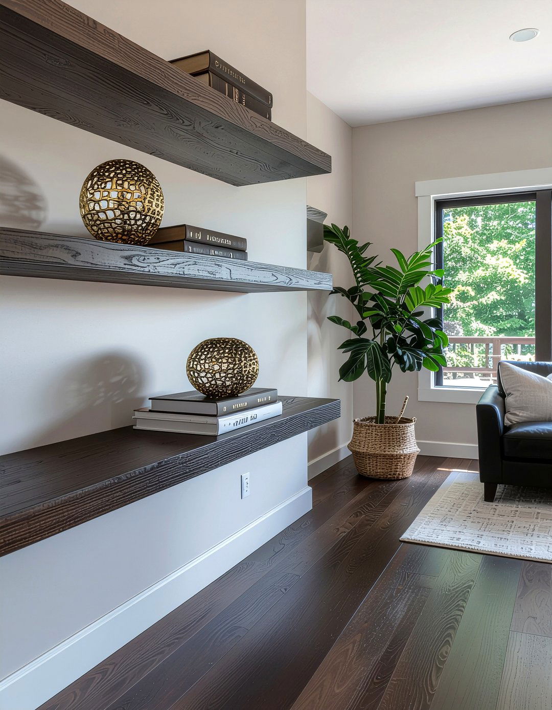Dark wood floating shelves - 30 living room floating shelves