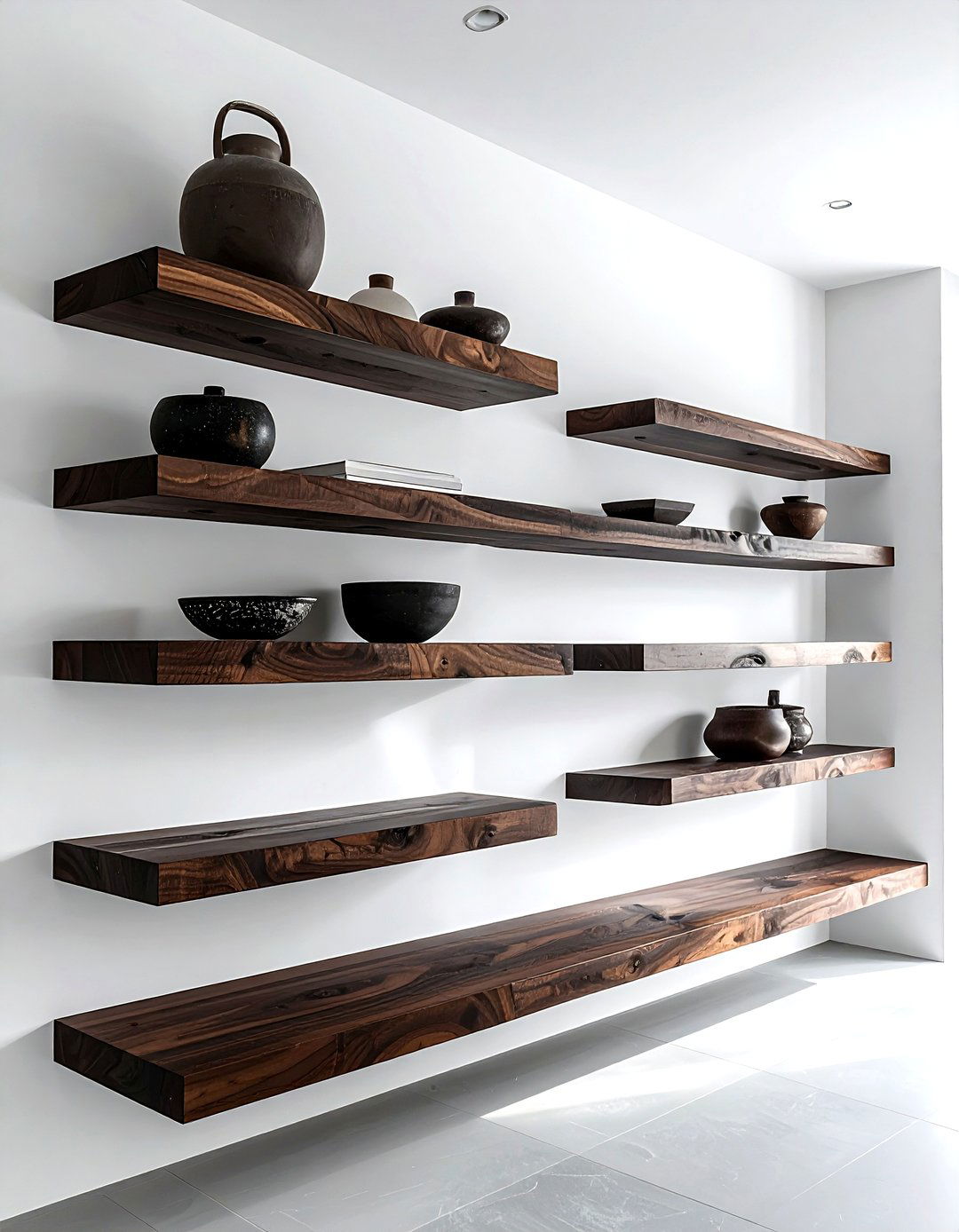Dark wood floating shelves - 30 dark wood decor ideas
