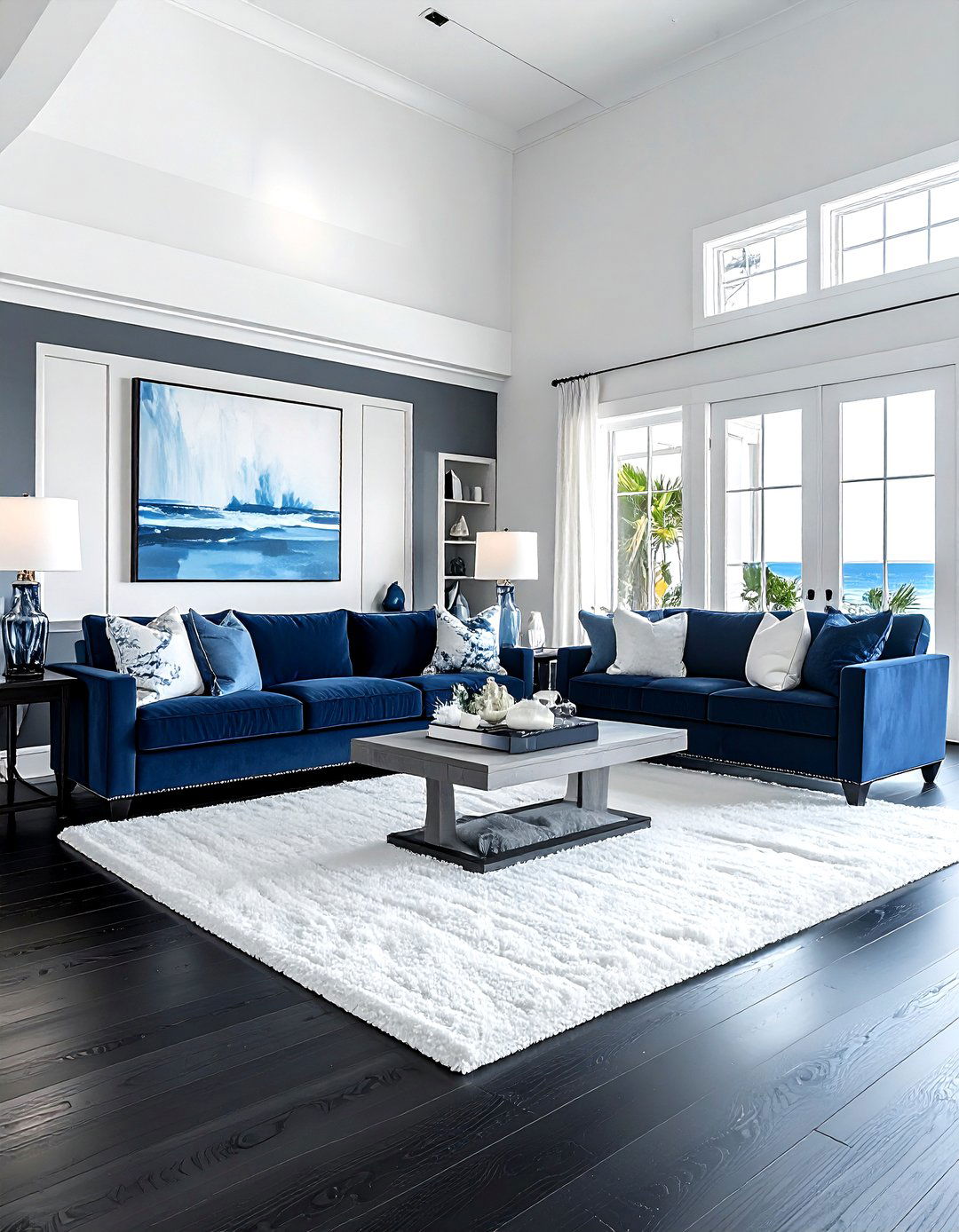 Dark wood floors coastal living room - 30 coastal black living room ideas