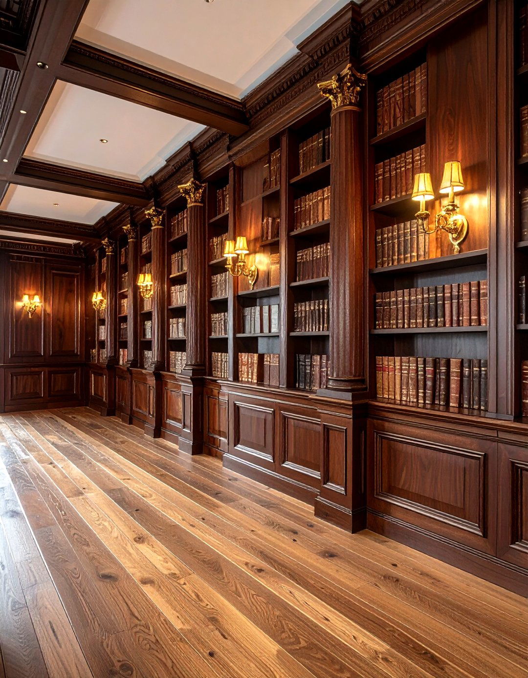 Dark wood library wall - 30 living room built-in shelves