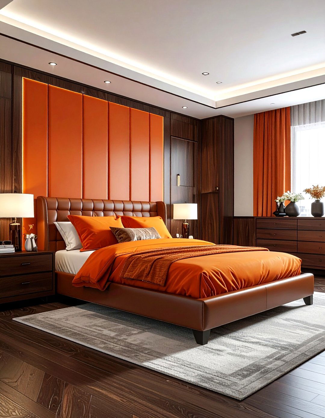Dark wood orange bedroom - 30 bright orange bedroom ideas