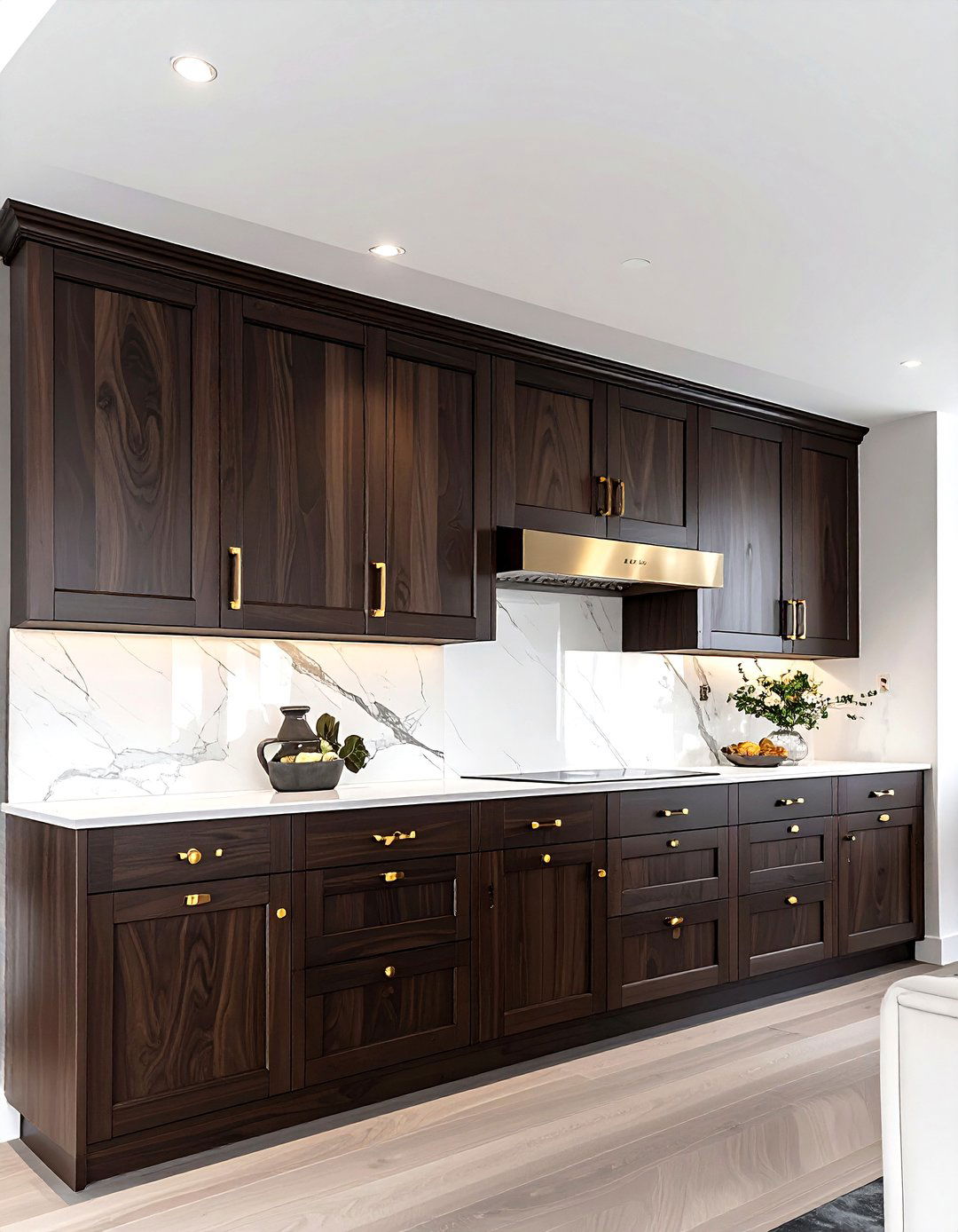 Dark wood overhead cabinetry - 30 dining room overhead storage ideas