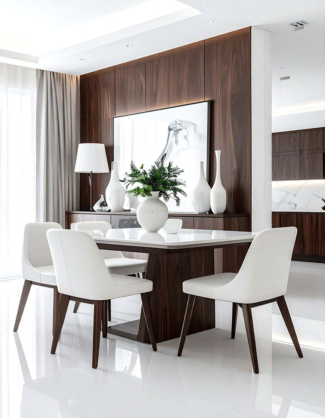 Dark wood sideboard white dining set - 30 brown and white dining room ideas