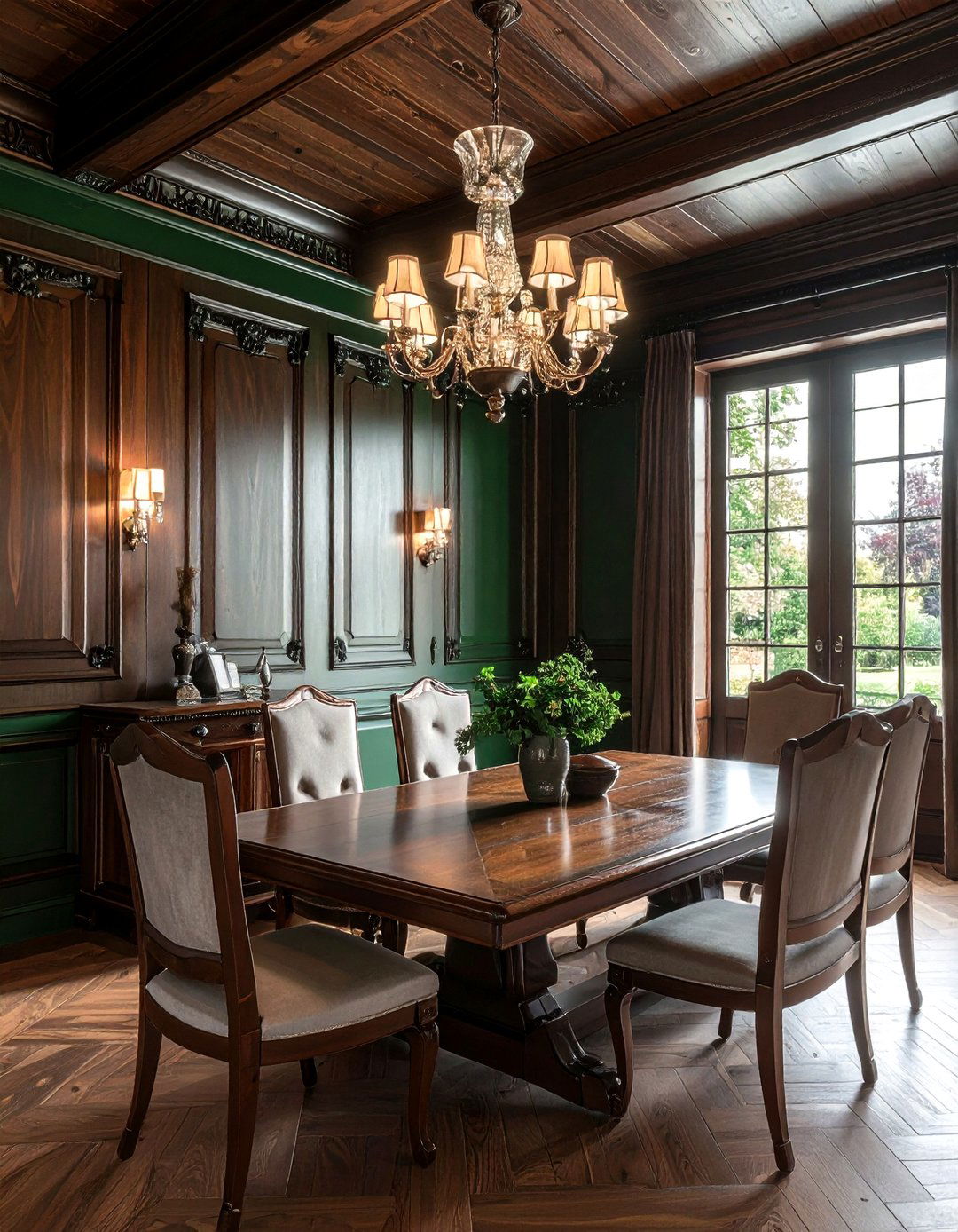 Dark wood wall paneling - 30 Tudor dining room ideas