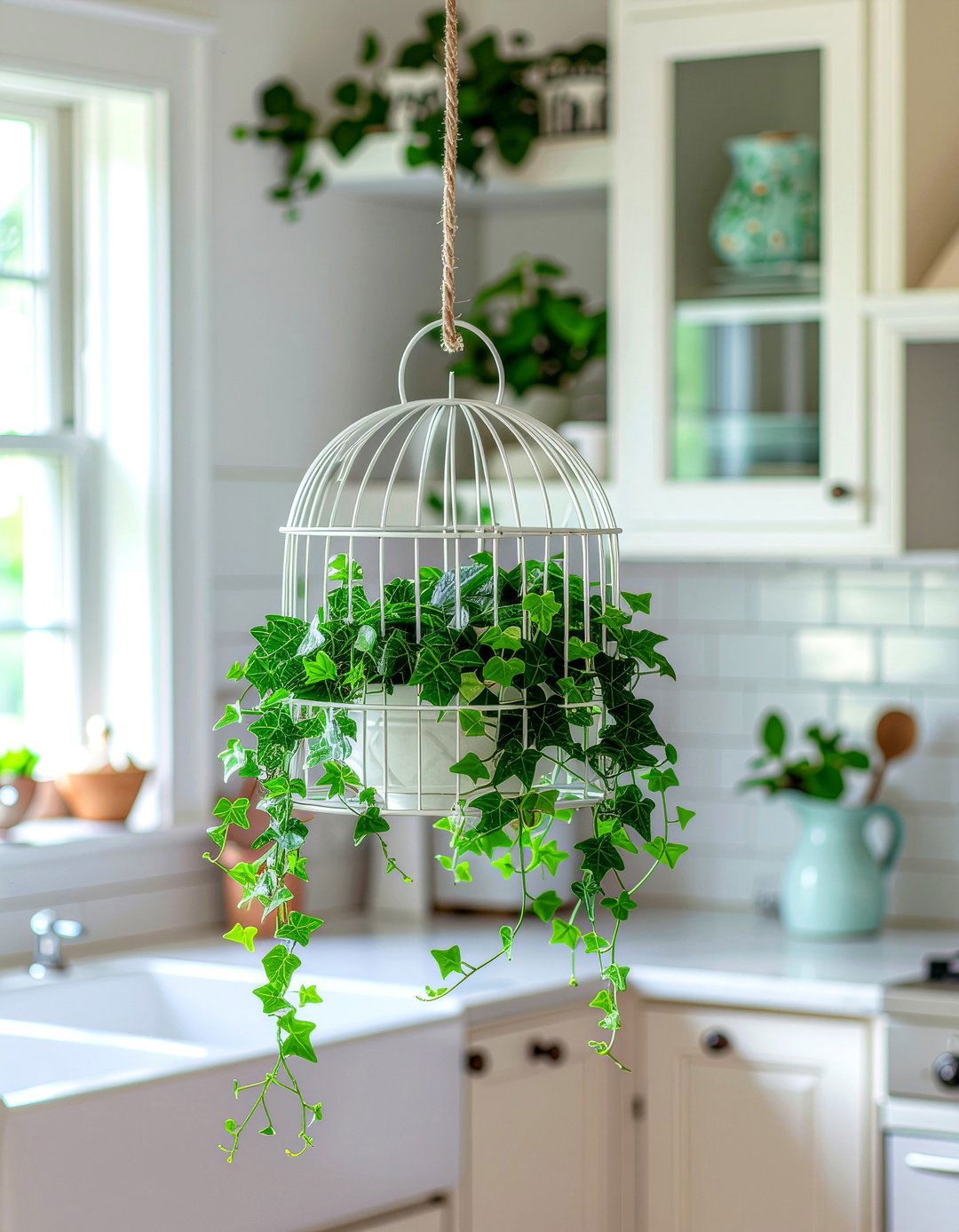 Decorative Birdcage Planter Kitchen - 30 hanging plant kitchen ideas