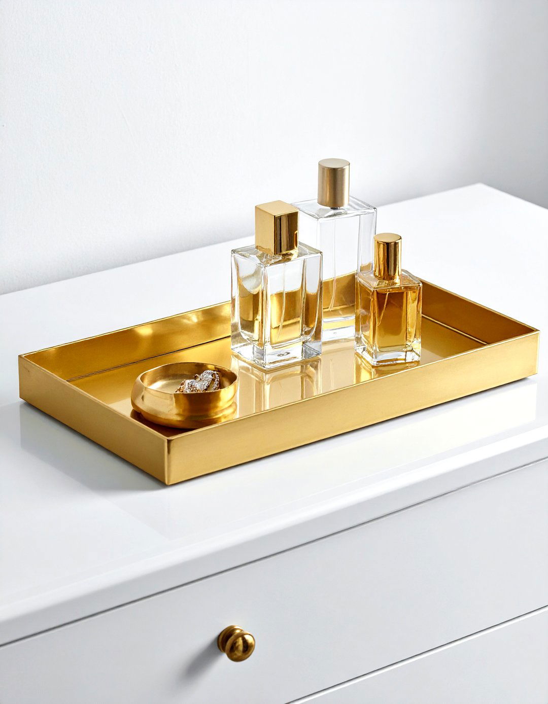 Decorative Gold Tray - 30 dresser top styling ideas