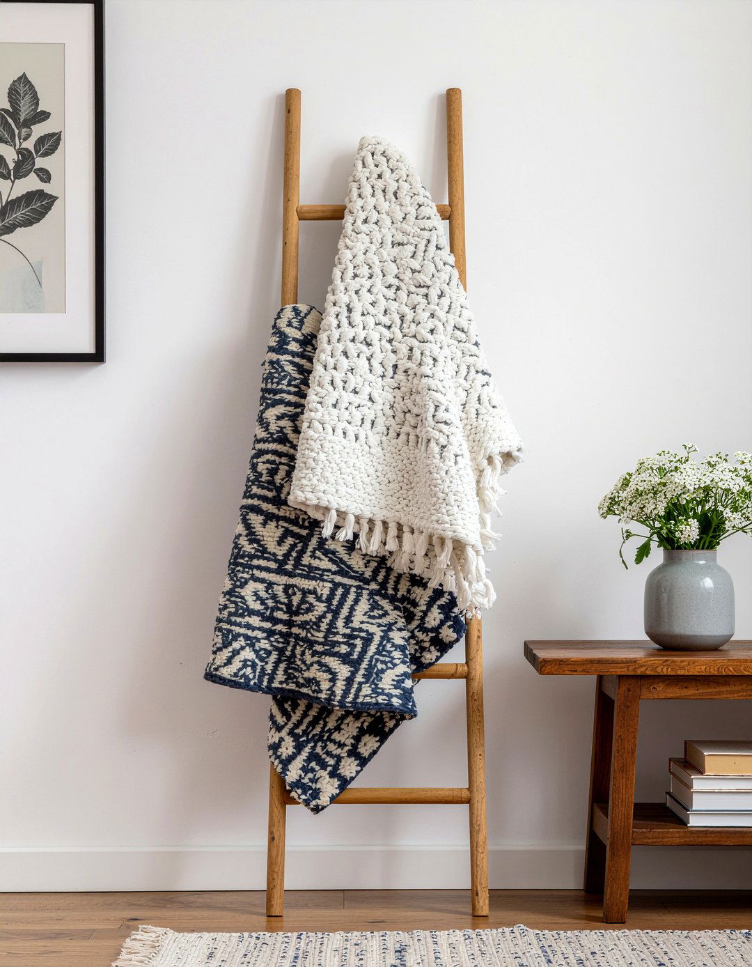 Decorative Ladder Display - 30 living room vignette ideas