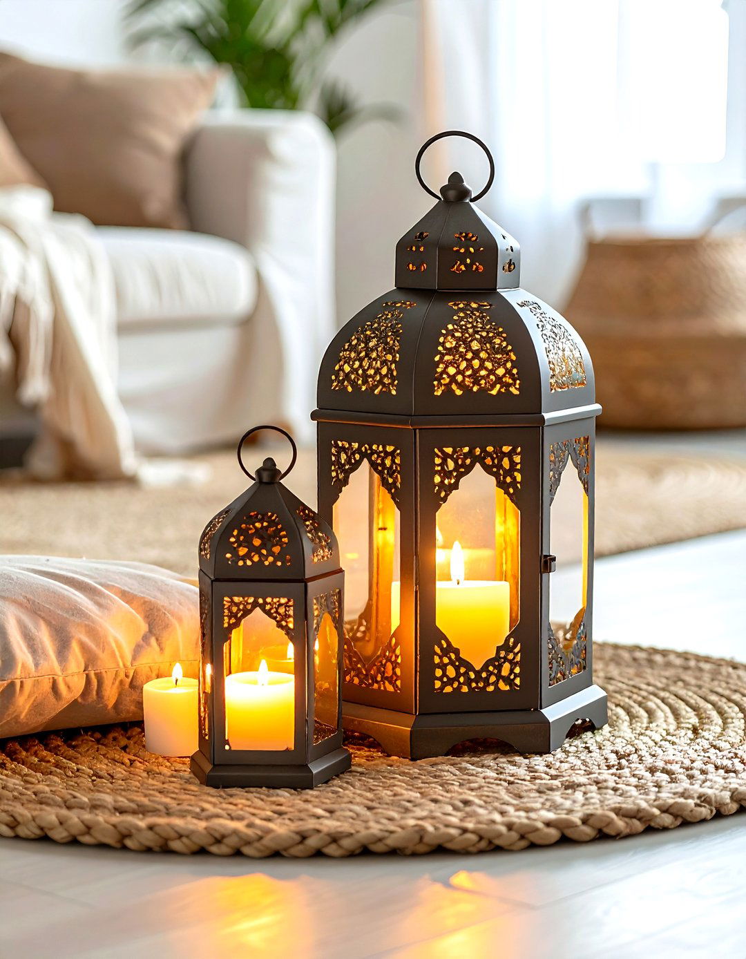 Decorative Lantern On Floor - 30 living room accent lighting ideas