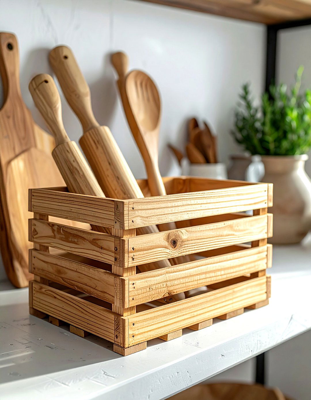 Decorative Wooden Crate - 30 utensil storage kitchen ideas