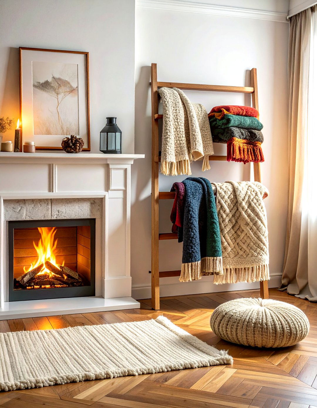 Decorative blanket ladder - 30 living room ladder shelf ideas