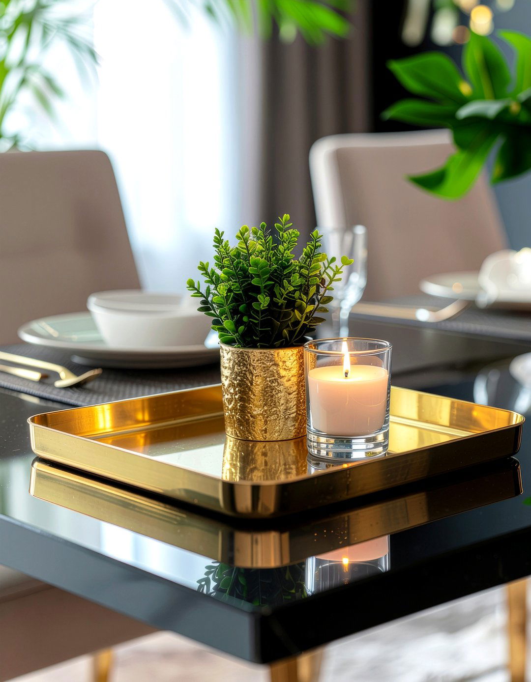 Decorative metal tray - 30 dining table centerpiece ideas