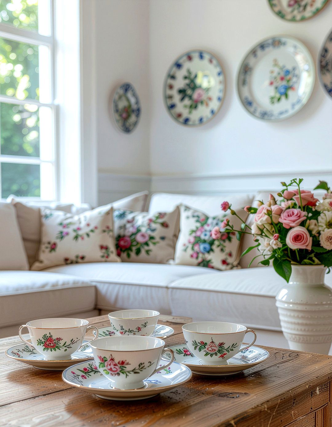 Decorative porcelain accents living room - 30 cottage core living room ideas