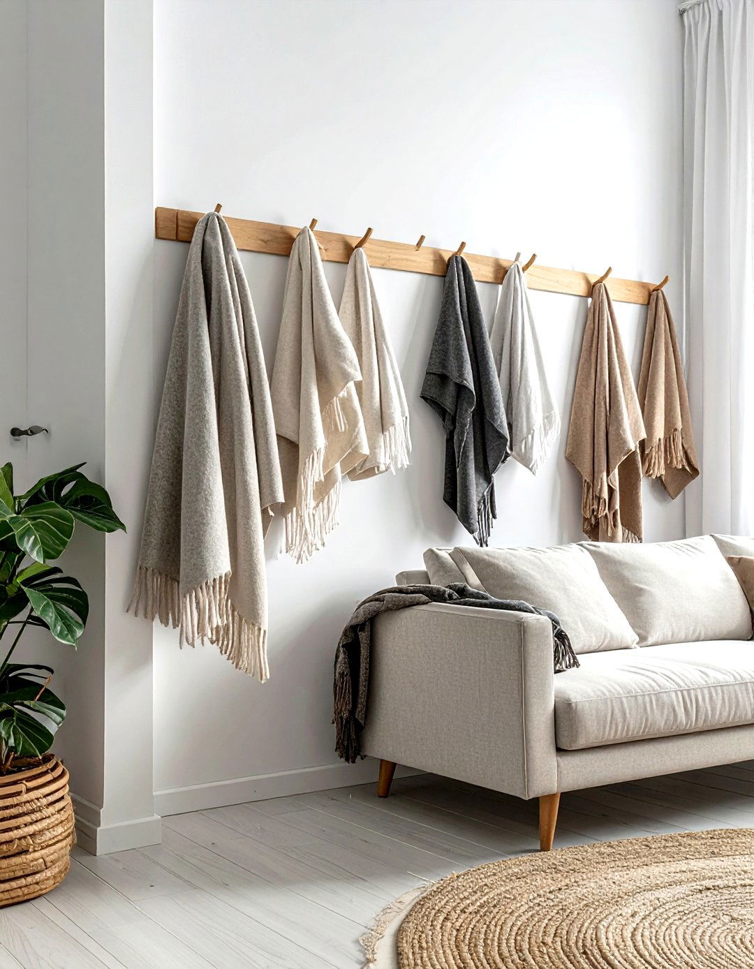Decorative wall hooks - 30 living room blanket storage ideas