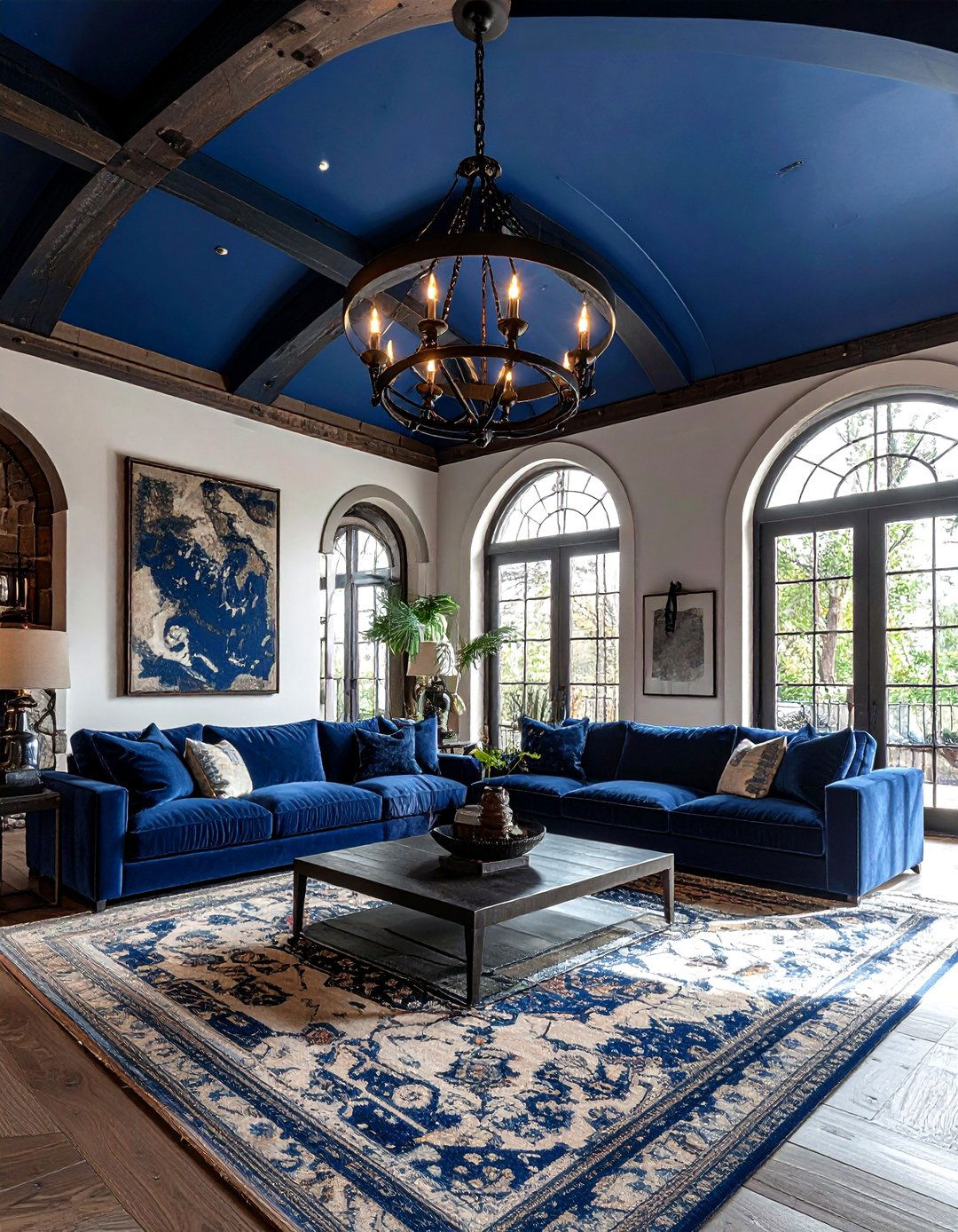 Deep Blue Vaulted Ceiling - 30 living room blue ceiling ideas