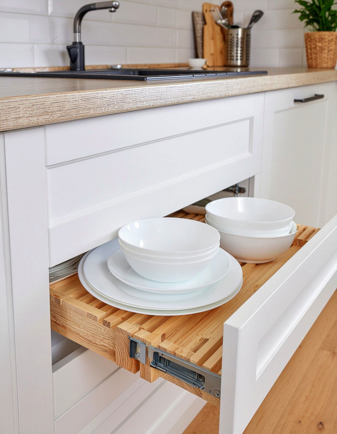 Deep Drawer Plate Organizer - 30 kitchen organization ideas