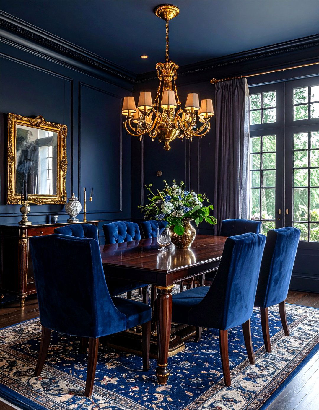 Deep Navy And Brass Dining Room - 30 decor color theory ideas