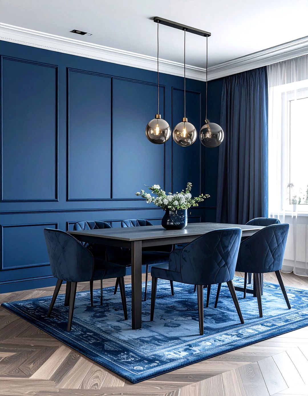 Deep Sea Blue And Iron Gray Dining Room - 30 blue and gray dining room ideas