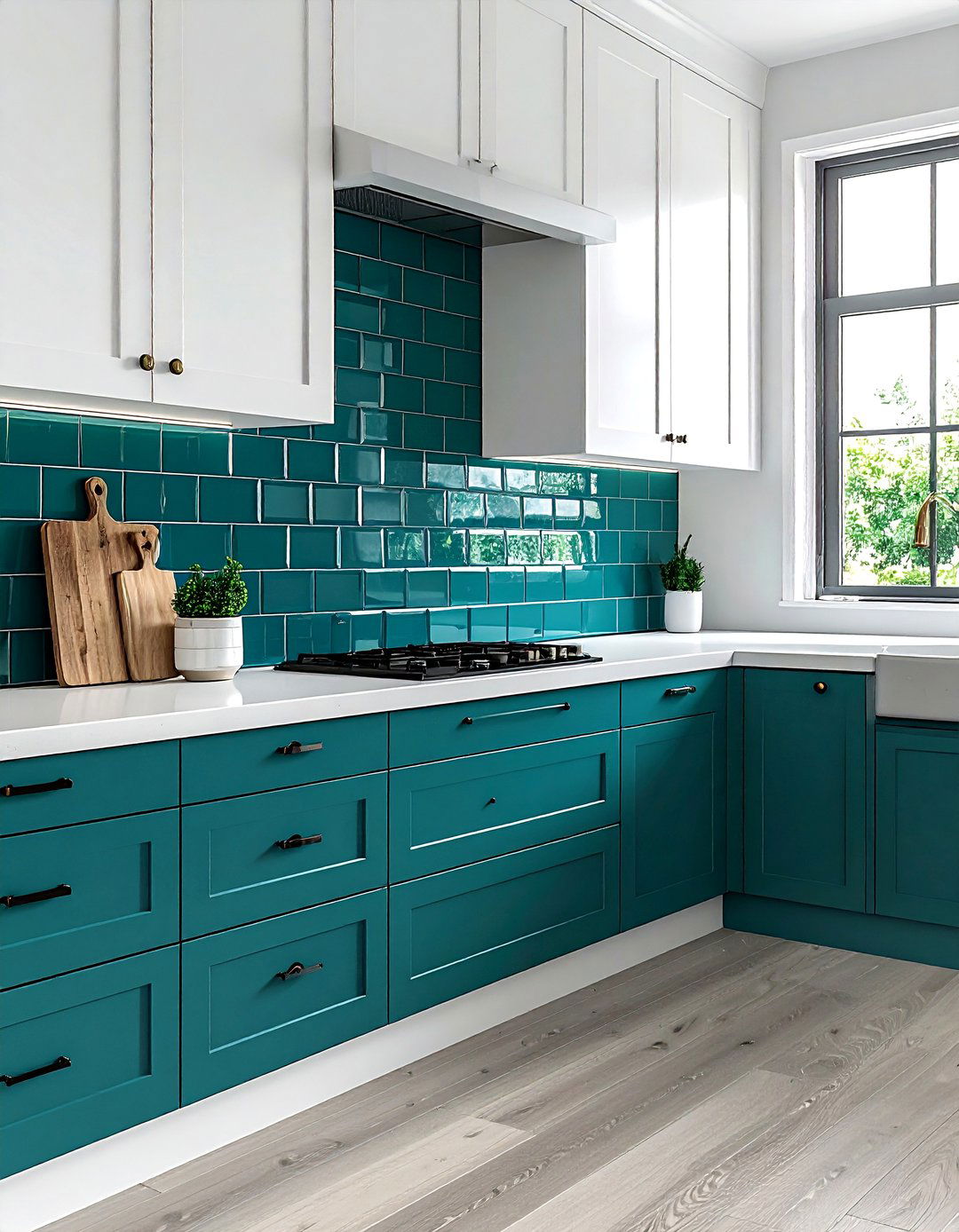 Deep Teal Subway Tile - 30 stacked tile kitchen backsplash ideas