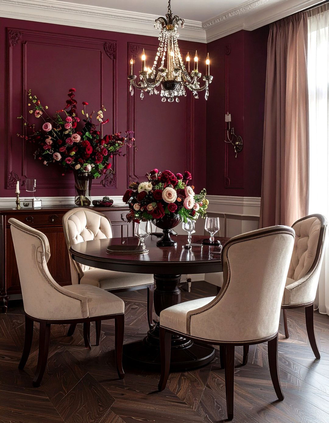 Deep berry and cream dining room - 30 purple dining room color schemes