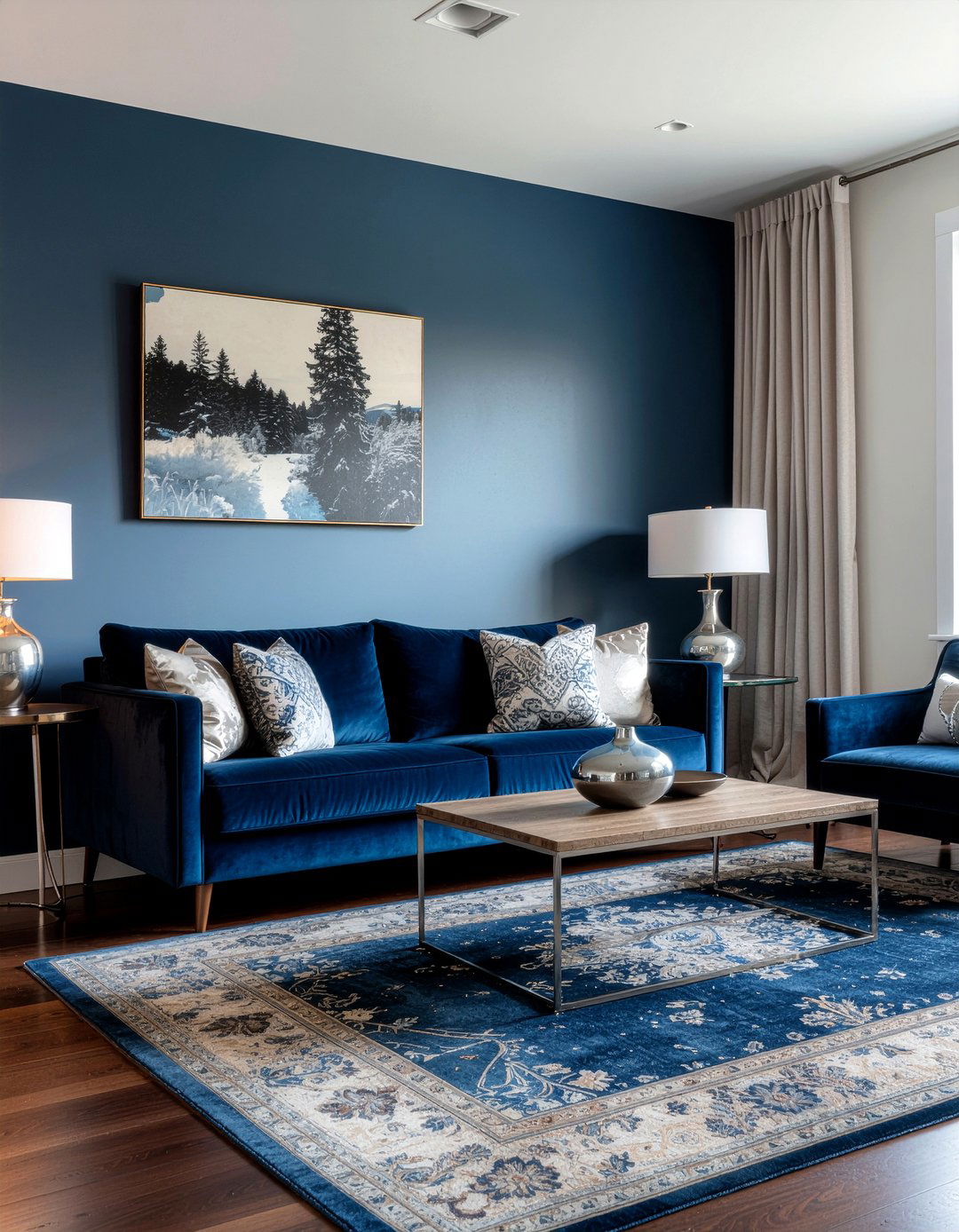 Deep blue living room - 30 ocean themed living room ideas