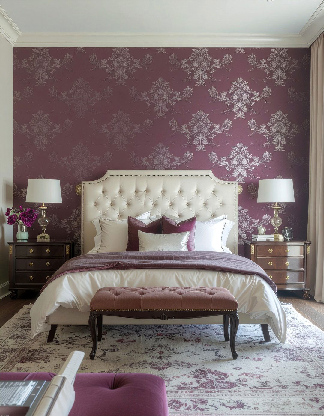 Deep burgundy wallpaper - 30 bedroom bold wallpapers