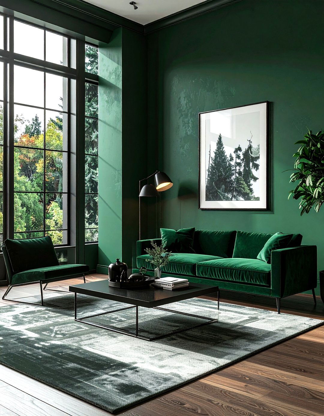 Deep green modern room - 30 minimalist green living room ideas