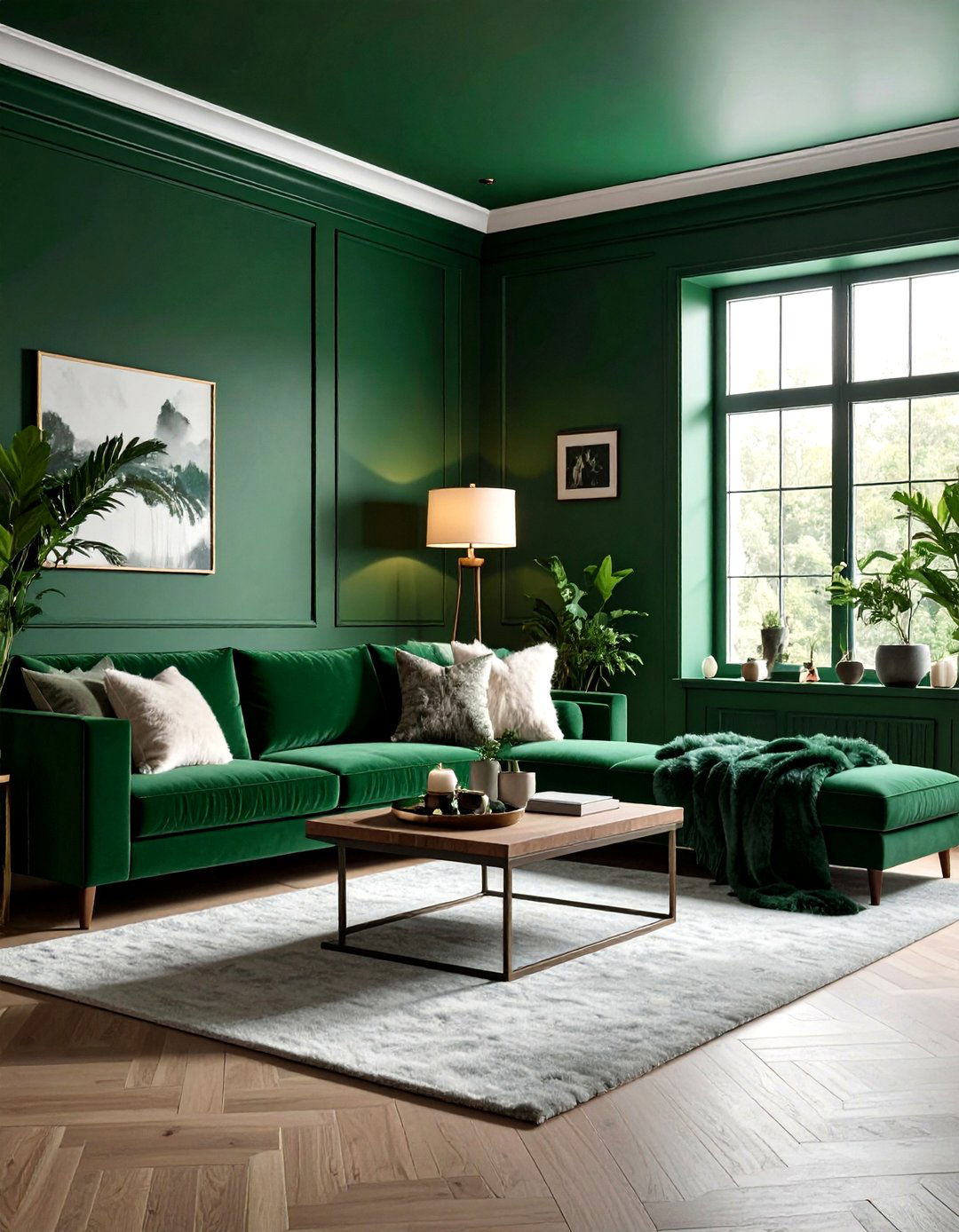 Deep green moody living room - 30 green living room decor ideas