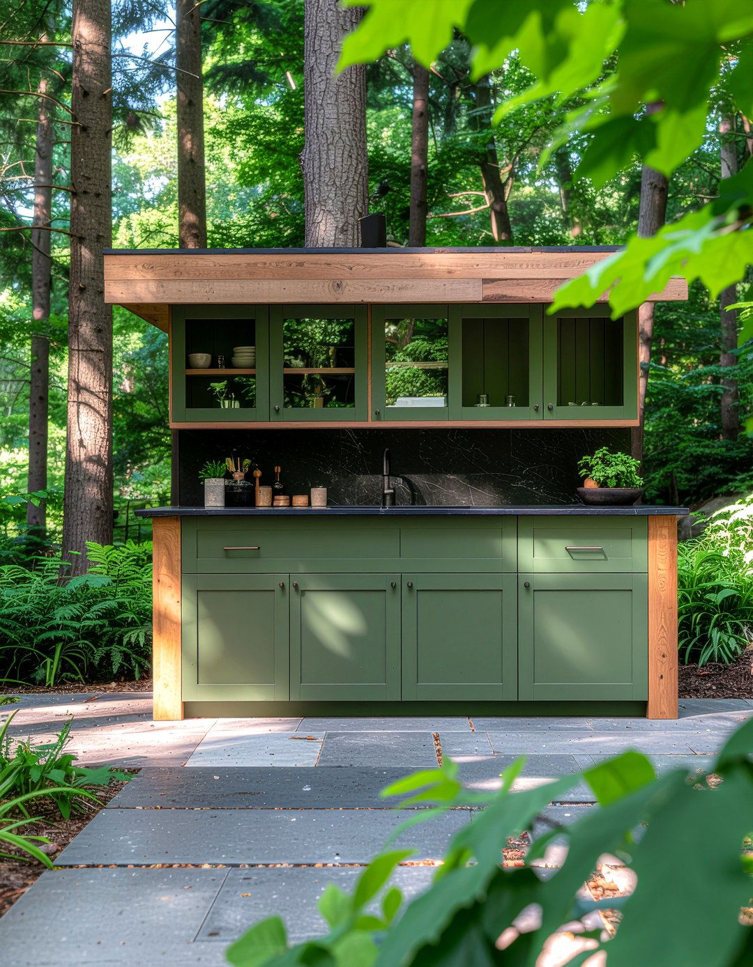 Deep green outdoor cabinets - 30 outdoor kitchen cabinet ideas