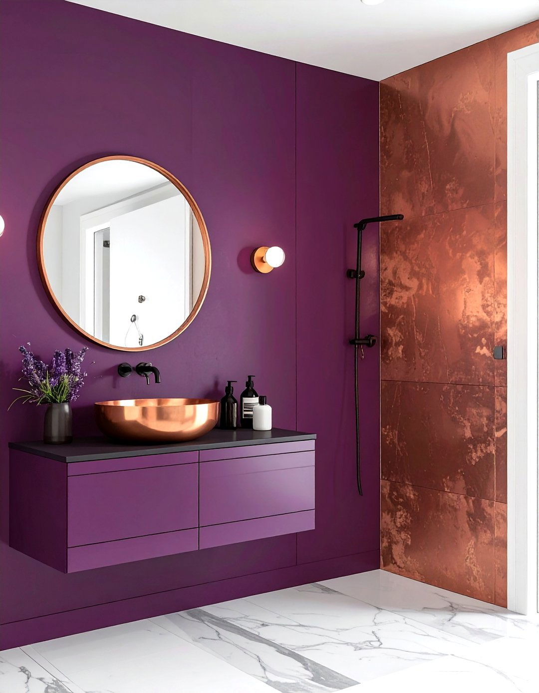 Deep plum powder room - 30 plum bathroom ideas