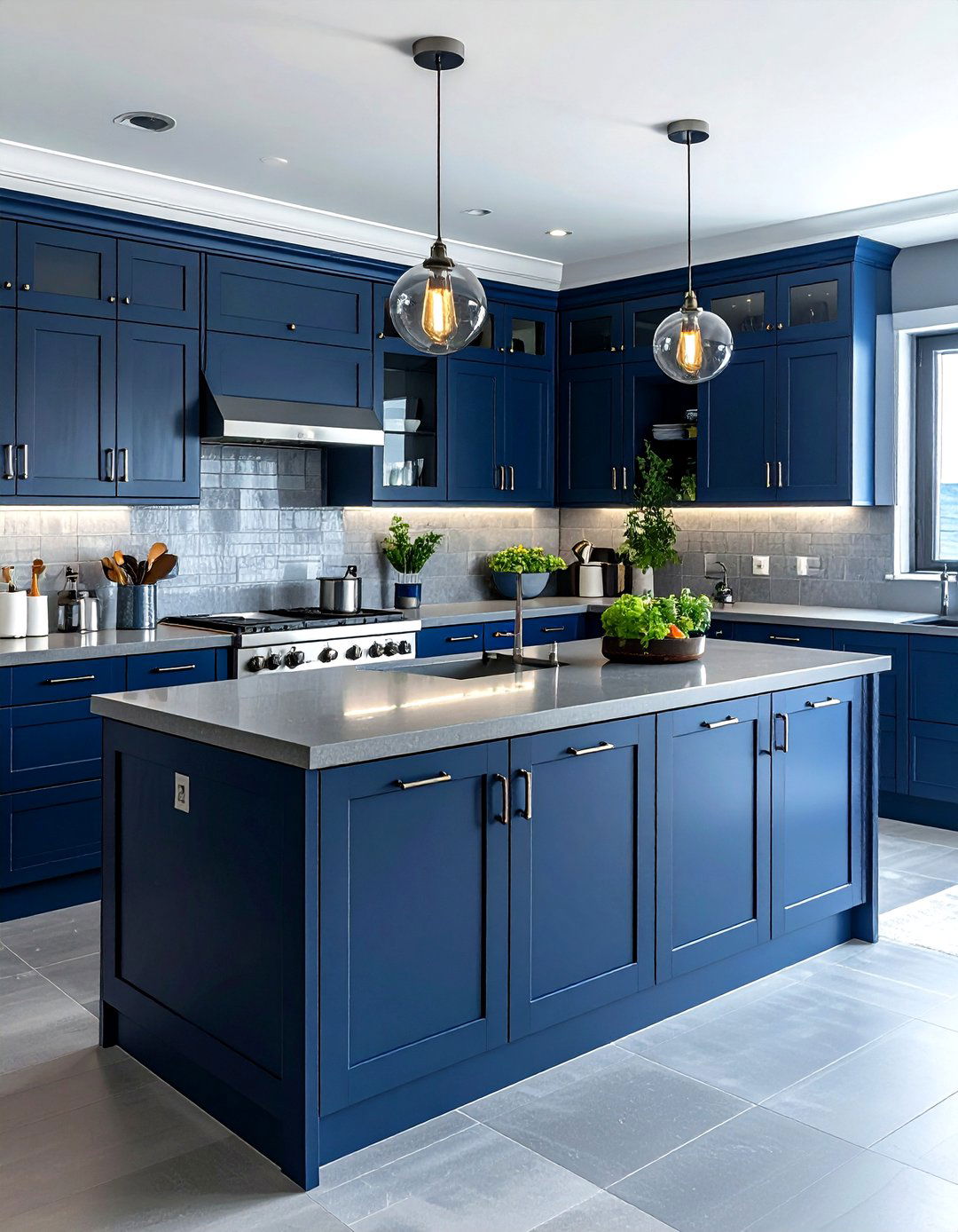 Deep sea blue and cool gray kitchen - 30 blue and gray kitchen ideas