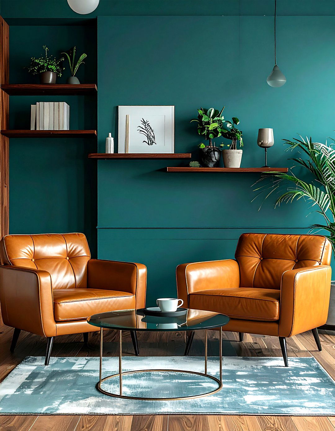 Deep teal wall - 30 living room green walls