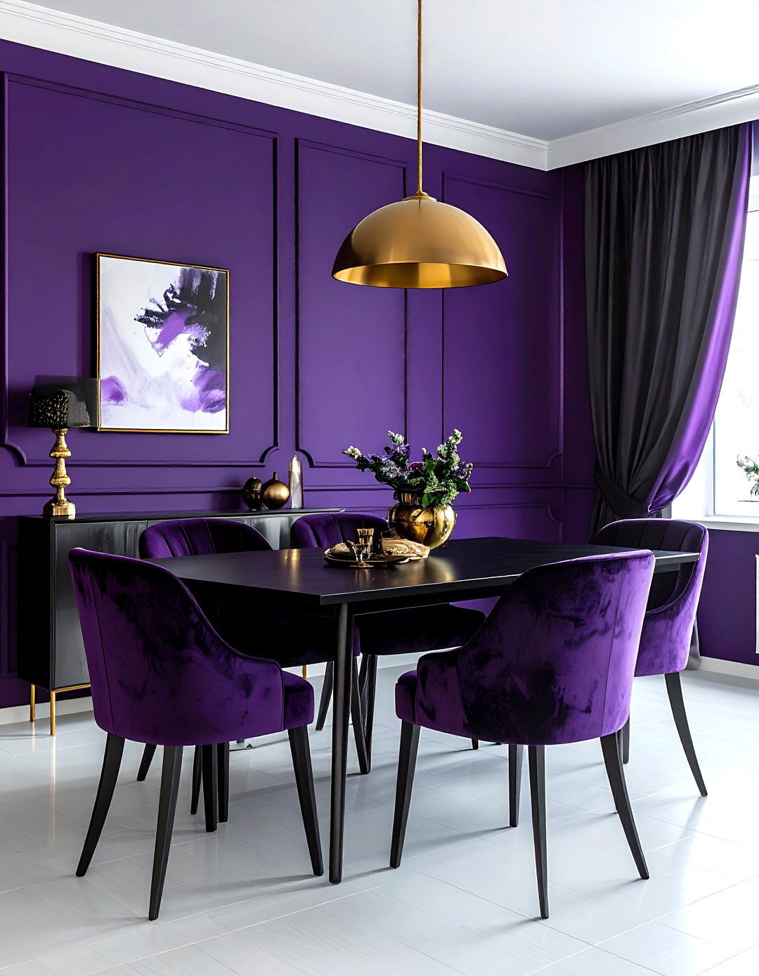 Deep violet and black dining room - 30 purple dining room color schemes