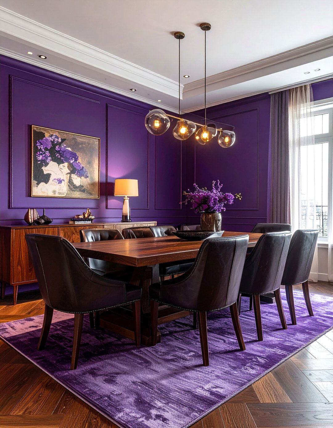 Deep violet and walnut dining room - 30 purple dining room color schemes