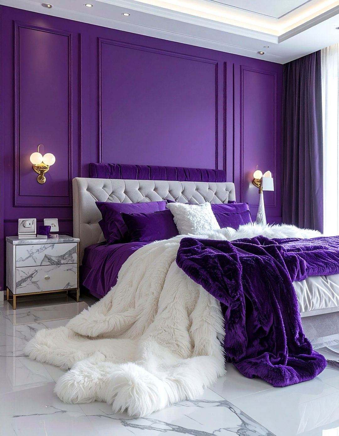 Deep violet luxury bedroom - 30 purple and white bedroom ideas