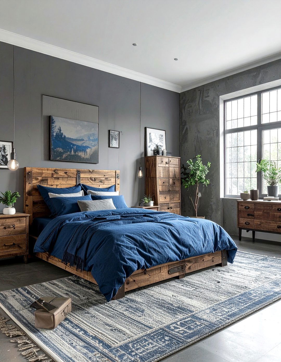 Denim Blue and Concrete Gray - 30 blue and gray bedroom ideas