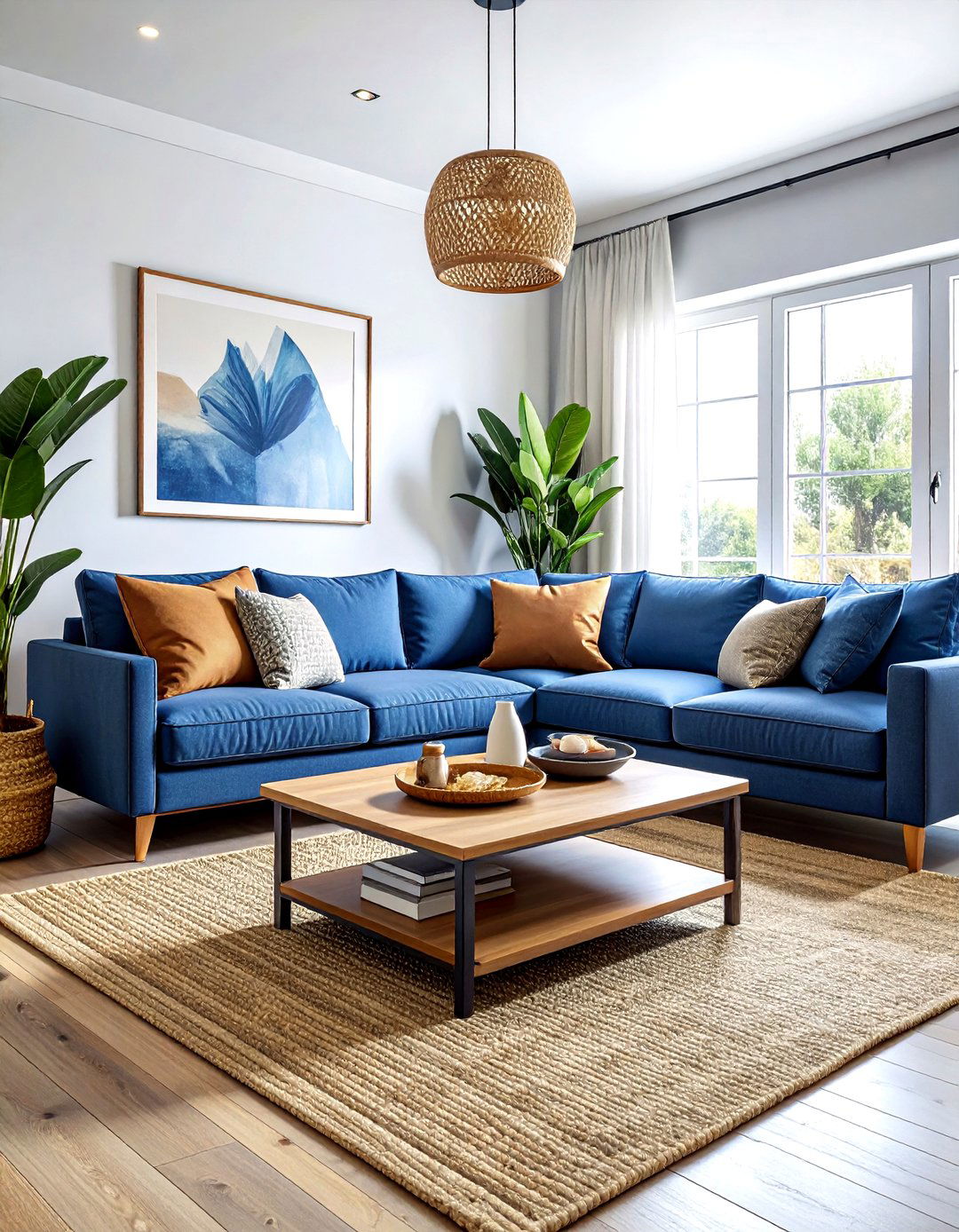 Denim blue living room look - 30 minimalist blue living room ideas