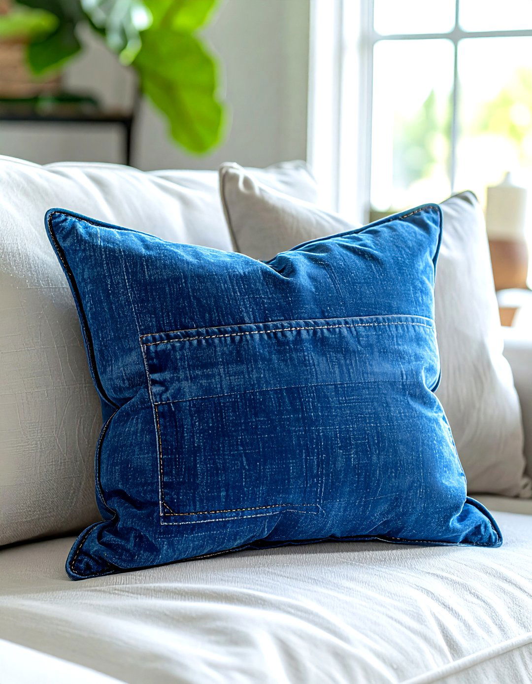 Denim lumbar pillow for casual living - 30 lumbar pillow ideas