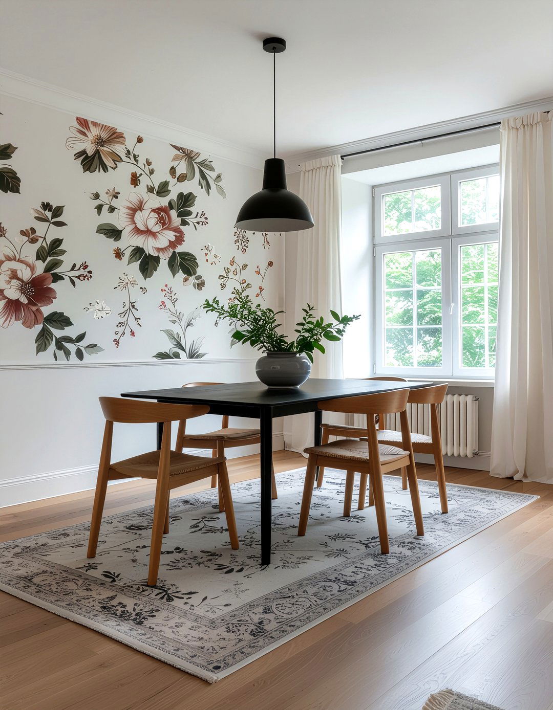 Designer Wallpaper With Simple Dining Set - 30 dining room high-low mixing ideas