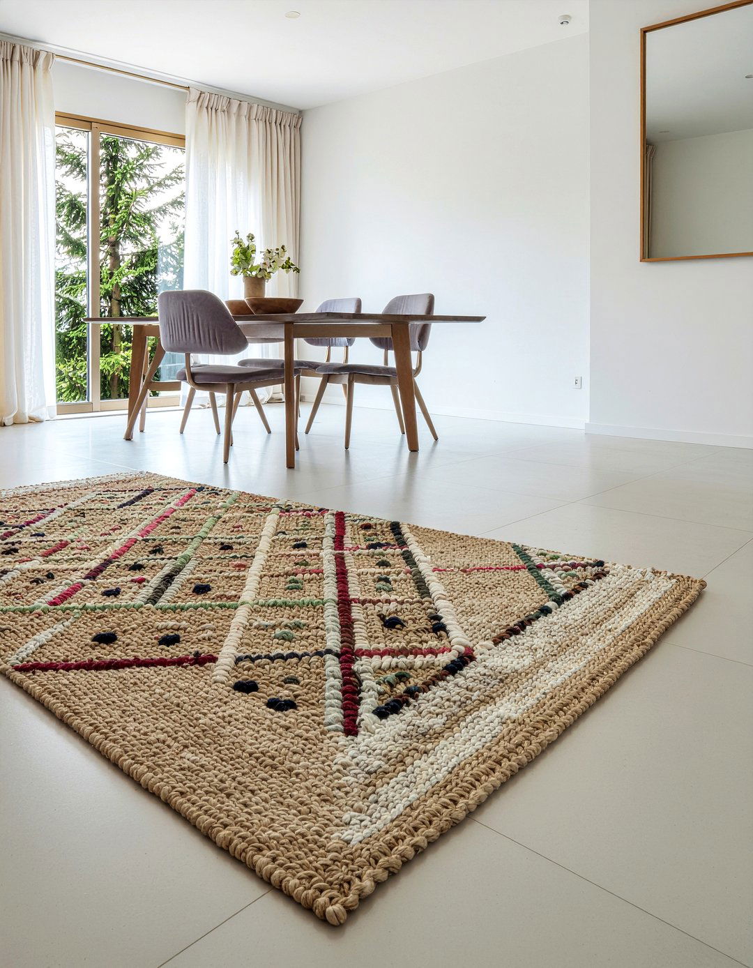 Diamond pattern jute rug for dining room - 30 jute rug dining room ideas