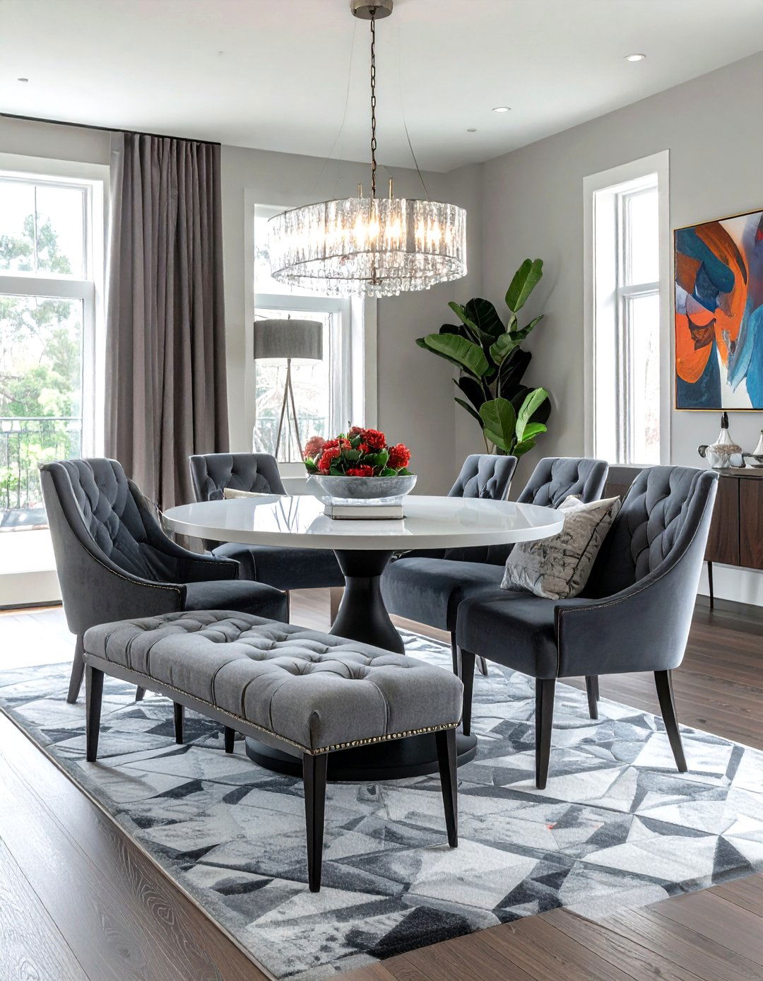 Diamond tufted bench - 30 tufted banquette dining ideas