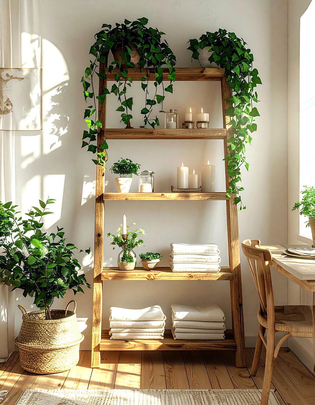 Dining room ladder shelf - 30 organized dining room ideas