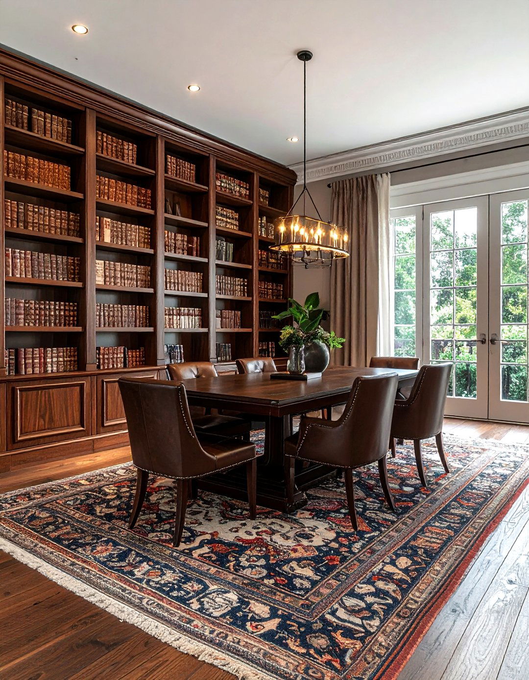 Dining room with library wall - 30 dining room furniture arrangement