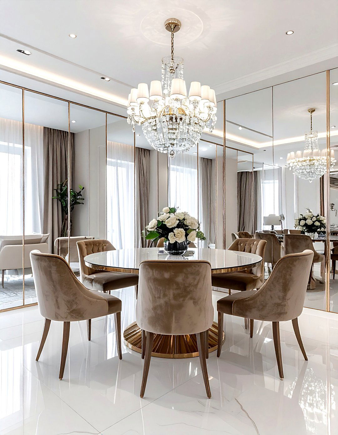 Dining room with mirror wall - 30 dining room arrangement ideas