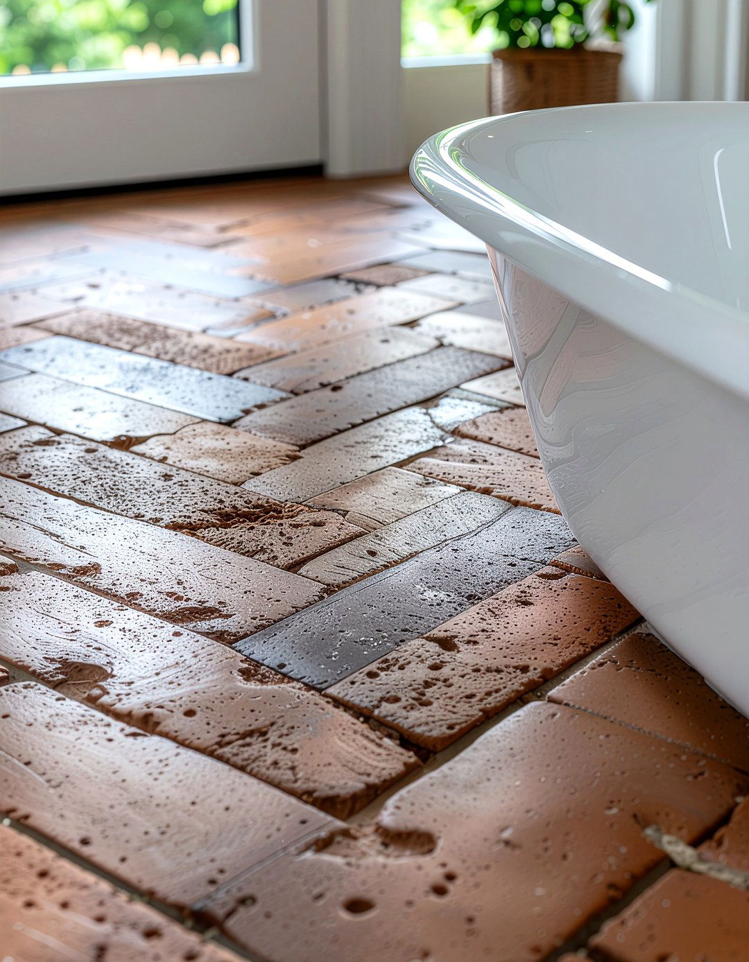 Distressed Brick Floor Tile - 30 bathroom floor statement ideas