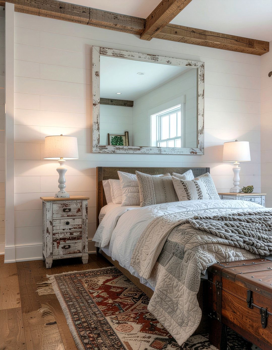 Distressed Farmhouse Mirror - 30 bedroom leaning mirrors