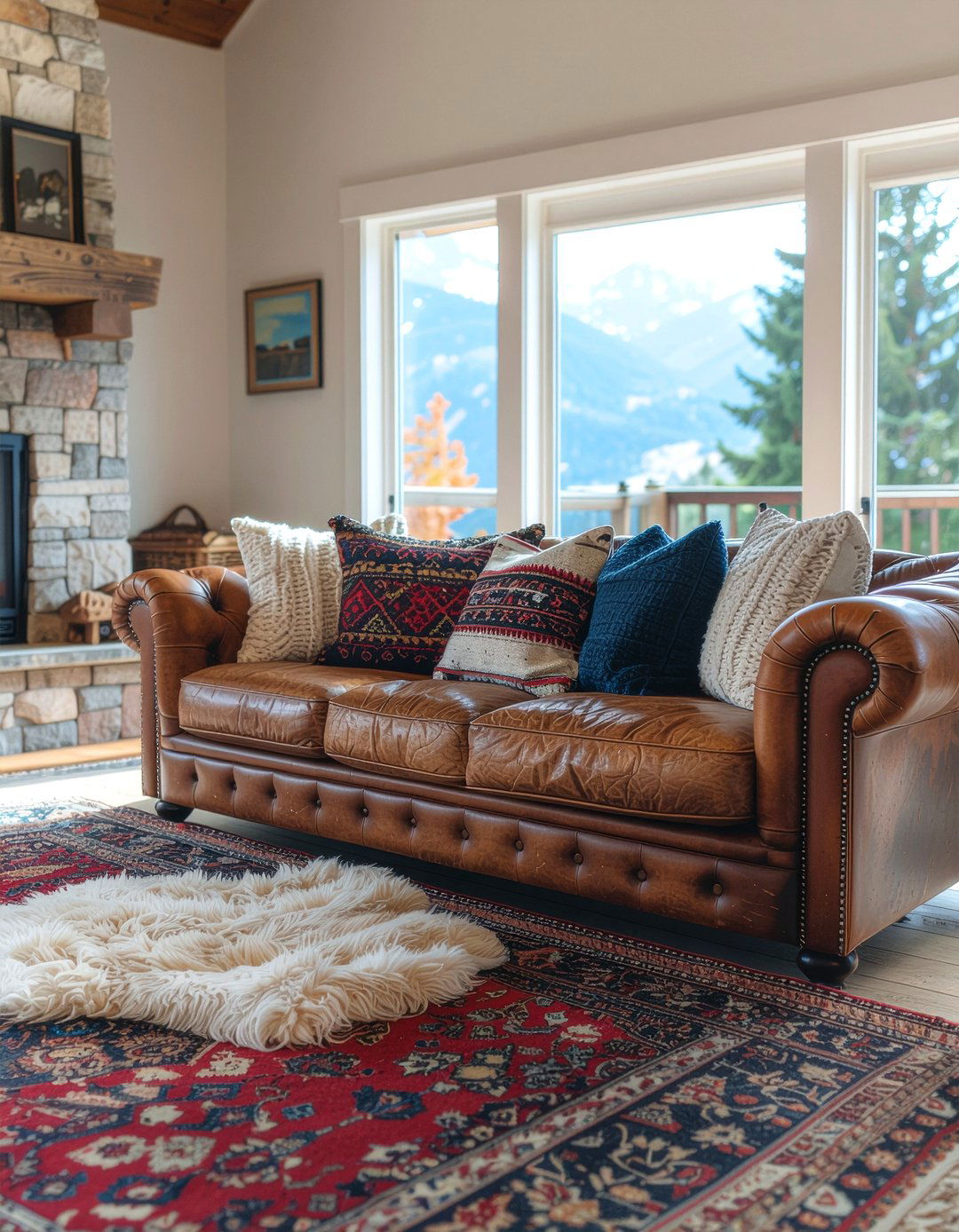 Distressed Leather Couch - 30 living room lodge furniture ideas