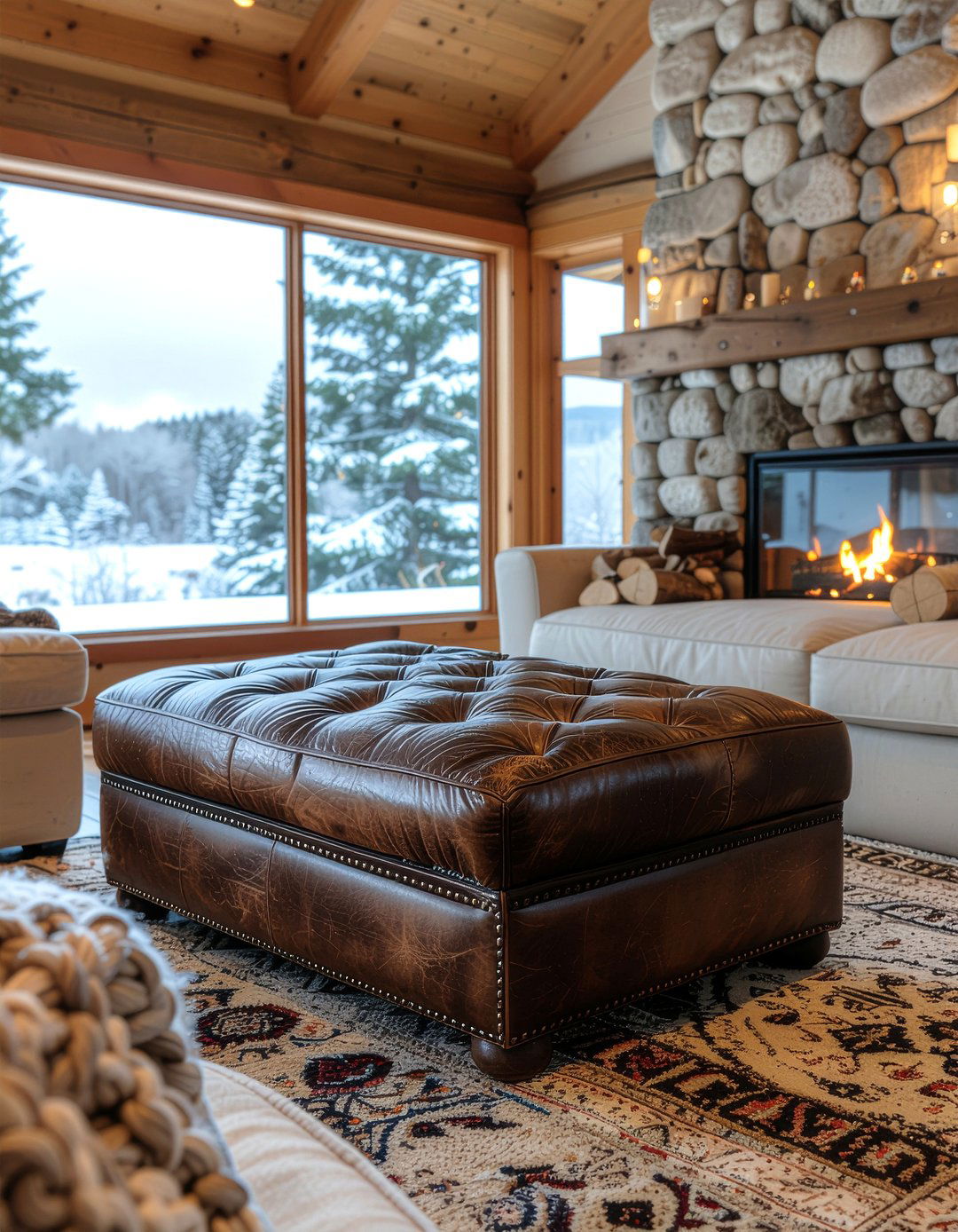 Distressed Leather Ottoman - 30 living room ottoman coffee tables